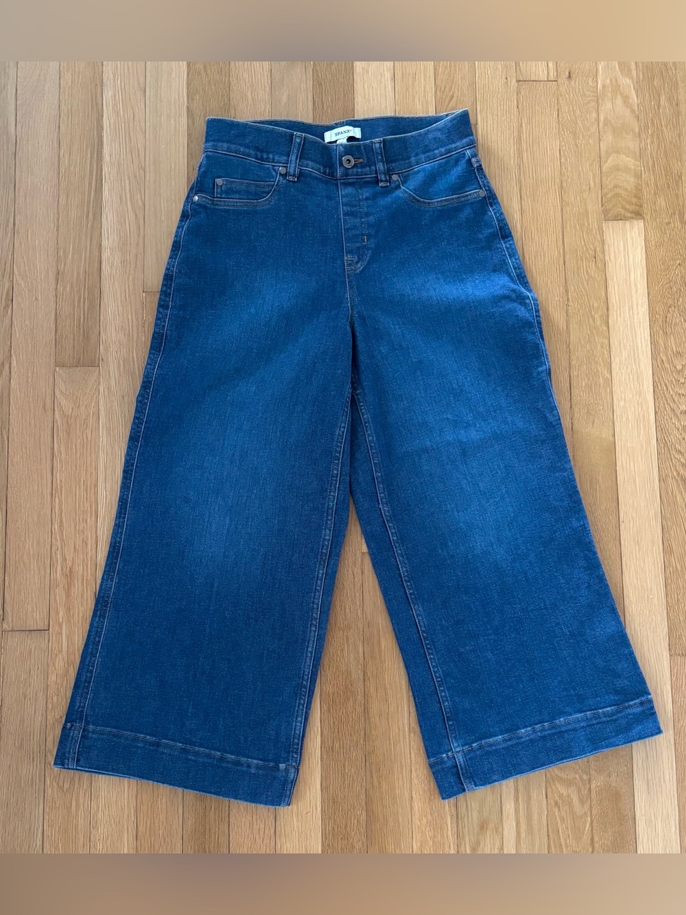 Spanx Cropped Wide Leg Jeans Womens Medium M 21649Q High Rise Pull On Barrel